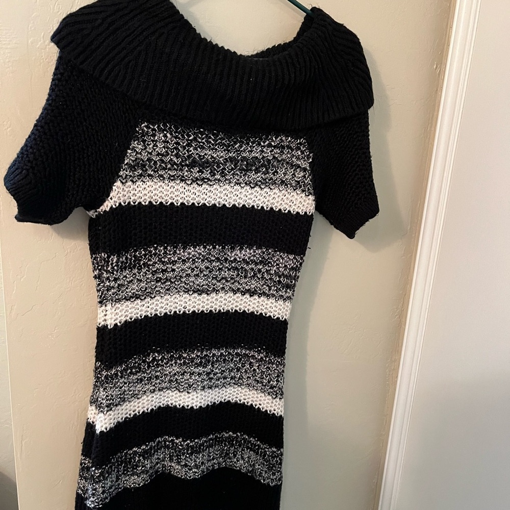 No Boundaries Black and White Cowl Neck Sweater